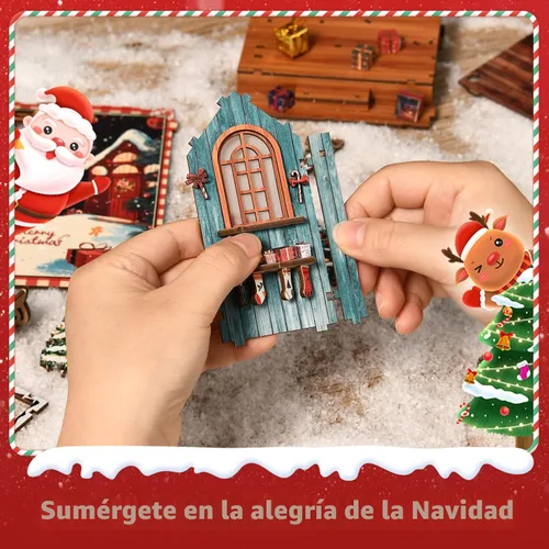 Vista 5 de Kits de rincón de libros de Navidad para adultos, rompecabezas de madera 3D, kit de casa en miniatura para decoración de estantería con luces LED