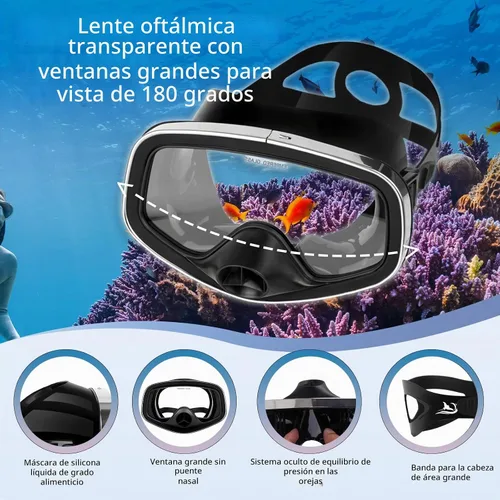 Vista 3 de Máscara de buceo con válvula de drenaje de visión amplia, adecuada para adultos, buceo, buceo libre y esnórquel