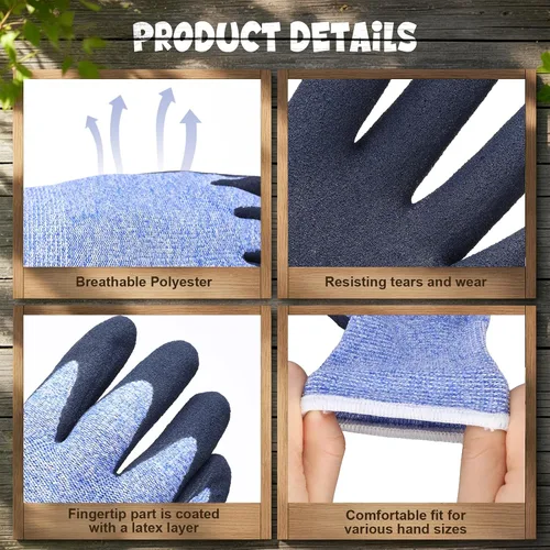 Vista 4 de Jeyiour Guantes de jardinería para niños, guantes de trabajo antideslizantes para niños, guantes de seguridad suave con revestimiento de goma