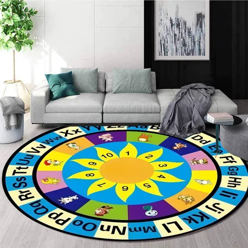 Vista 10 de Alfombra redonda para sala de juegos para niños, 3 pies, con letras coloridas del número ABC, alfombra de preescolar para guardería, aula, alfombra