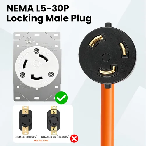 Vista 4 de PLIS 30 Amp RV Generator Adapter, NEMA L5-30P Twist Lock to TT-30R