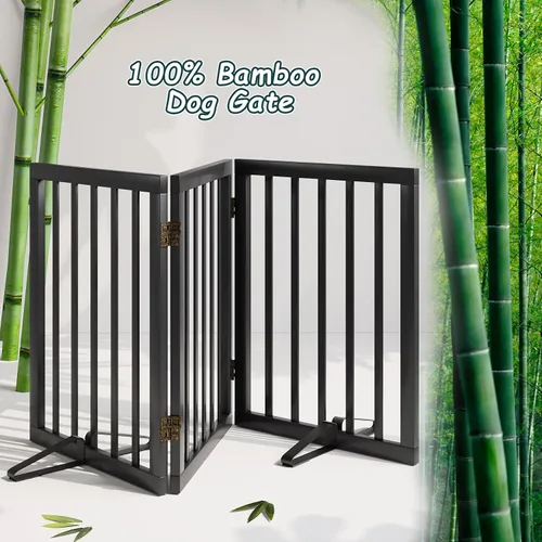 Vista 4 de Semiocthome Puertas de bambú independientes para perros para entradas de puertas, puertas de 3 paneles de interior para cachorros para la casa con 2