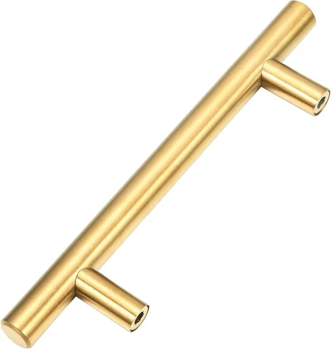 Vista 6 de Paquete de 15 tiradores de acero inoxidable dorado cepillado con barra en T para muebles, cocina, armario, cajón, manija de puerta, pomos