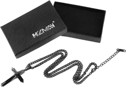 Vista 11 de HZMAN collar con colgante de cruz de acero inoxidable pulido, con cadena de 24 in, para hombre
