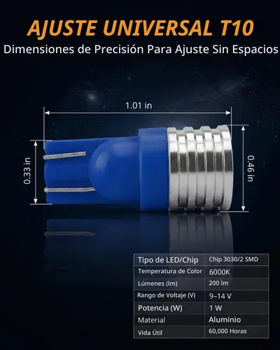 Vista 6 de WLJH Bombilla LED PC194 T10 azul con enchufes de bloqueo giratorio para medidor de tablero 3030 SMD, 200lm, PC194 PC168 PC195, Plug and Play, Map