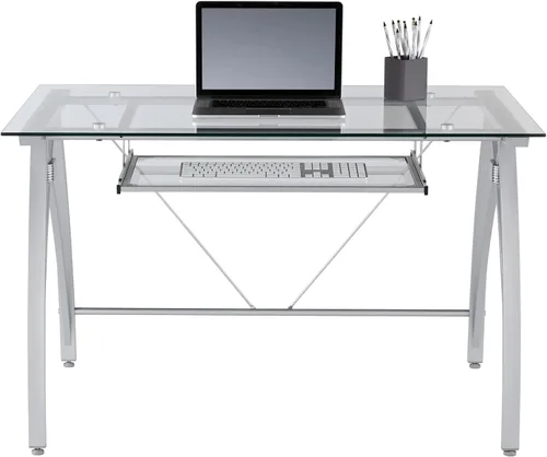 Vista 4 de Realspace® Vista - Escritorio de cristal para computadora, 48 pulgadas, color plateado