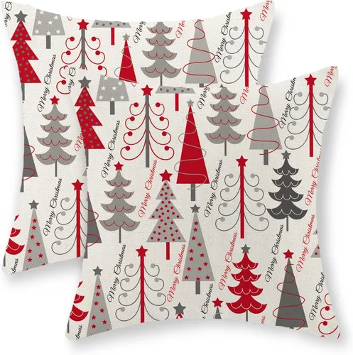 Vista 21 de Juego de 2 fundas de almohada navideñas de 16 x 16 pulgadas, fundas de almohada de lino color rojo con diseño de alces y ciervos de invierno