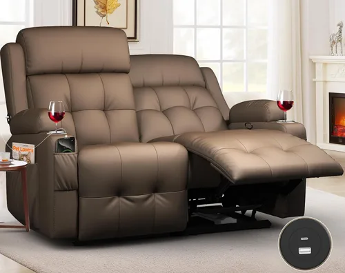 Vista 16 de Sofá reclinable manual de dos plazas, sofá reclinable de pared con masaje, puertos USB y tipo C, almacenamiento, portavasos, sofá RV para sala