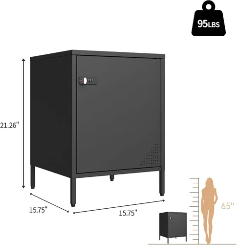 Vista 3 de Steehoom Mesita de noche con cerradura y estante ajustable, armario con cerradura para dormitorio, mesita de noche de metal con cerradura