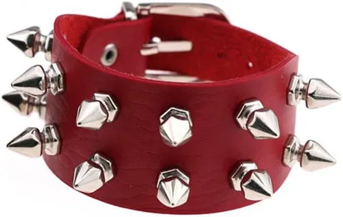 Vista 5 de Tanyoyo Pulsera unisex con tachuelas de rock punk, correa ancha, de cuero, con remache gótico, hebilla