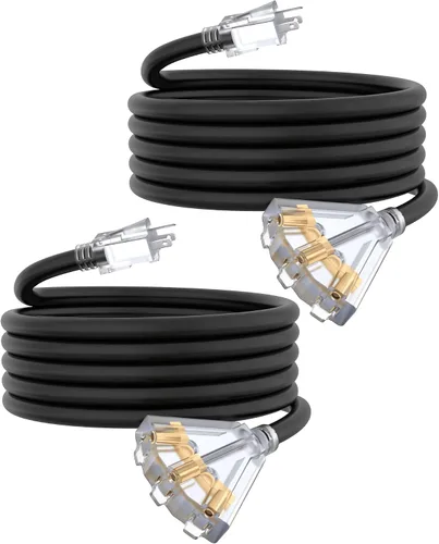 Vista 13 de Cable de extensión de calibre 12 de 2 pies con 3 salidas Paquete de 3 cables de extensión resistentes al agua para exteriores con extremo Negro