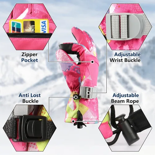 Vista 4 de Guantes para clima frío, guantes de esquí, guantes de nieve, guantes de invierno impermeables, hombres y mujeres, para padres e hijos