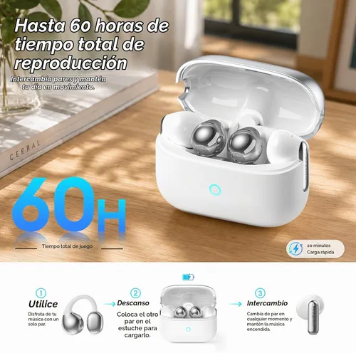 Vista 7 de PAXA Auriculares con clip de oreja abierta 2 en 1 con auriculares Blanco