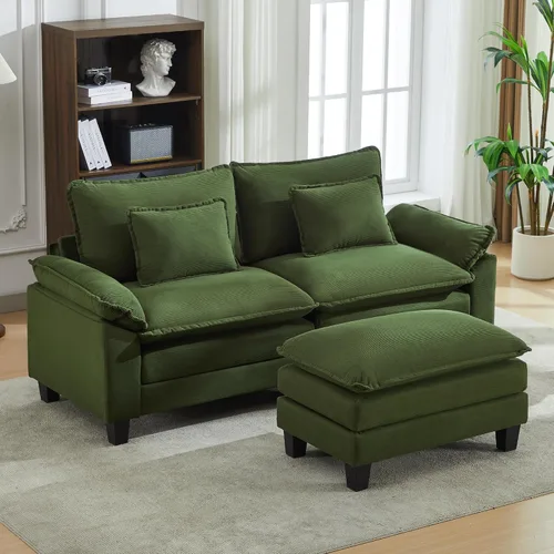 Vista 36 de URRED - Sofá seccional modular tipo nube, cómodo sofá cama de chenilla moderna con asientos profundos y otomán/almohadas para sala de estar