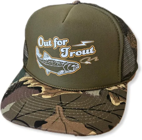 Vista 35 de ThatsRad Out for Trout Camionero Camuflaje Sombrero Visera Cuerda Snapback Camo Pesca Mosca