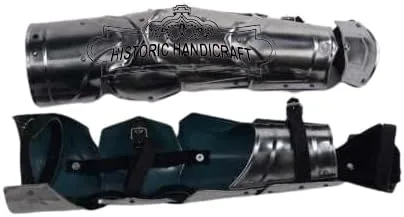 Vista 2 de HISTORIC HANDICRAFT Cubrehombros medievales Spartacus Cosplay manga de metal guardias armadura LARP acabado plateado traje para Navidad Halloween