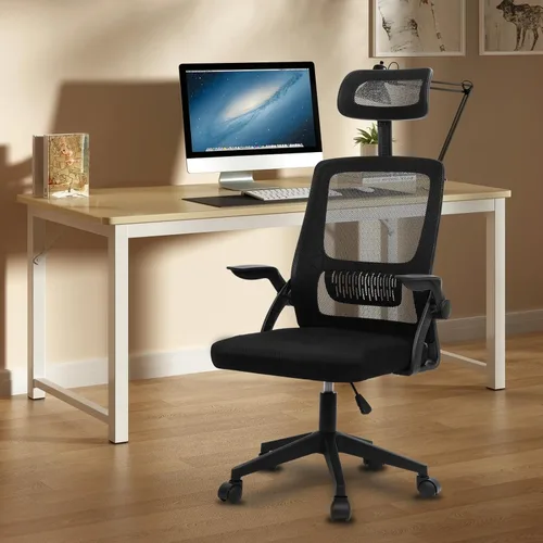 Vista 4 de Silla de oficina ergonómica, silla de juegos de PC, silla giratoria de malla ajustable para computadora, silla de oficina con reposacabezas