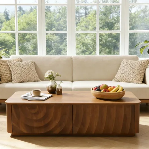 Vista 20 de Mesa auxiliar de madera, 39.37 pulgadas, cuadrada de mediados de siglo, mesa central de madera moderna de madera de fibropanel de densidad media