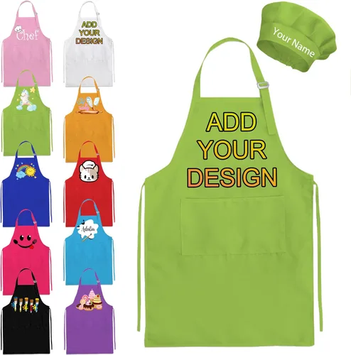 Vista 16 de Delantal personalizado para niños y sombrero de chef, delantal personalizado para niños con nombre, delantal de pintura personalizado, para cocinar
