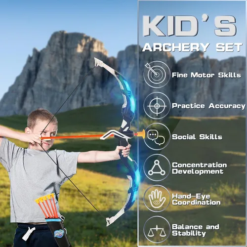Vista 5 de Bow and Arrow Set for Kids, 2-Pack LED Light Up Archery Set for Boys Girls Azul y verde