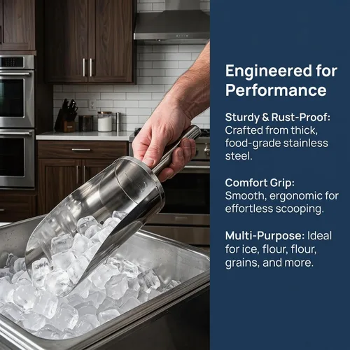 Vista 6 de DOITOOL Cuchara de hielo multifuncional de acero inoxidable con mango de 14.17 pulgadas Cuchara de comida de cocina para cubitos de hielo, harina