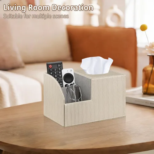 Vista 6 de Funda cuadrada de piel sintética para caja de pañuelos – Soporte multifuncional para caja de pañuelos, cubierta de caja de pañuelos