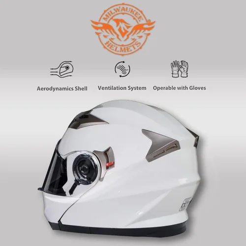 Vista 6 de Milwaukee Helmets MPH9807DOT - Casco modular de motocicleta con visera abatible, color blanco brillante ionizado