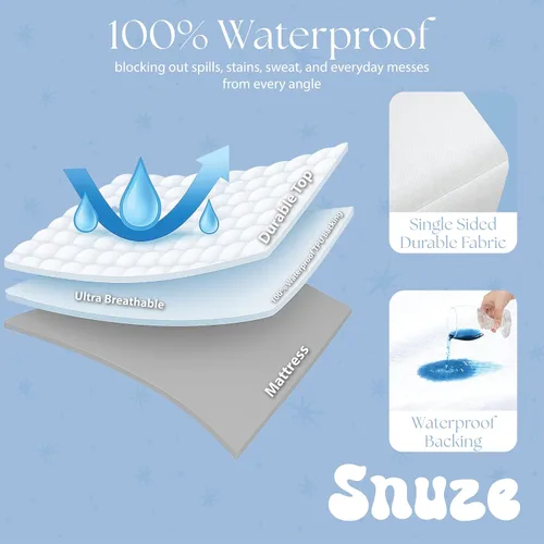 Vista 6 de Snuze Funda de colchón de protección total, tamaño Queen, funda de colchón impermeable de 6 lados con cremallera para protección contra alérgenos