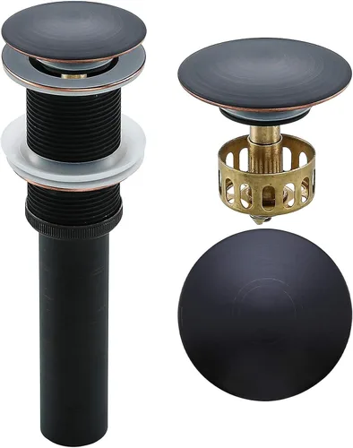 Vista 15 de Desagüe desplegable para lavabo de baño con desbordamiento, tapón de tocador de lavabo dorado oscuro cepillado, tapón de estilo rebote de latón