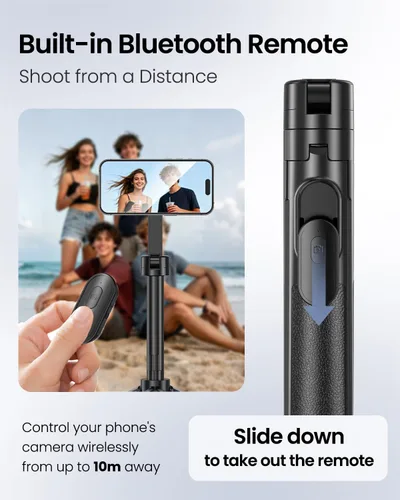 Vista 6 de UBeesize Trípode magnético de apertura automática de 70 pulgadas para iPhone, MagSafe Selfie Stick con control remoto, soporte de teléfono portátil