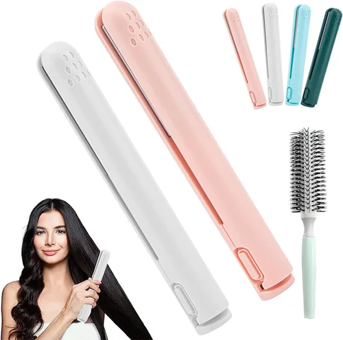 Vista 10 de Mini rizador de doble propósito, mini alisador de pelo y rizador 2 en 1, fuente de alimentación USB, rizador de viaje, alisador de pelo portátil