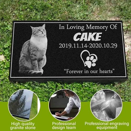 Vista 6 de Marcador personalizado para tumbas para mascotas con foto, piedra conmemorativa de gatos, lápida de granito negro personalizada grabada con láser
