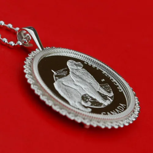 Vista 3 de 1997 Canada Discovering Nature 50 Cents Proof-like BU Uncirculated Sterling Silver Coin Solid 925 Sterling Silver Necklace NEW - Newfoundland Dog