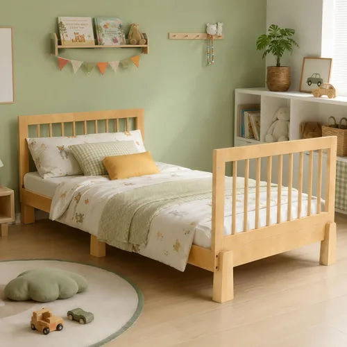 Vista 4 de SOFTSEA Cama Montessori de tamaño individual con barandillas para niños Natural