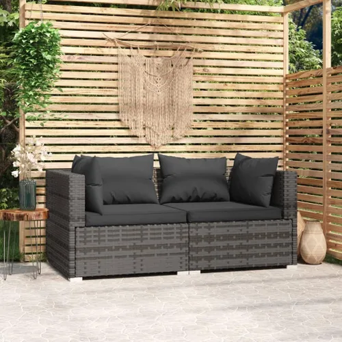 Vista 9 de Sofá de 3 plazas con cojines de ratán de poliéster marrón, juego de muebles de patio al aire libre con 3 sofás centrales para patio trasero, jardín