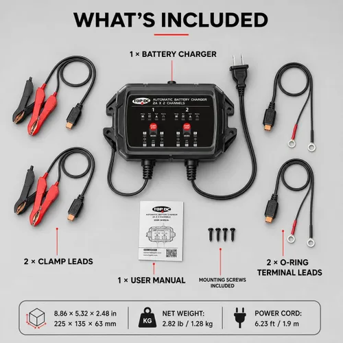 Vista 9 de TOPDC Cargador de batería automático de 2 bancos 4A, 6V/12V, 2A por canal