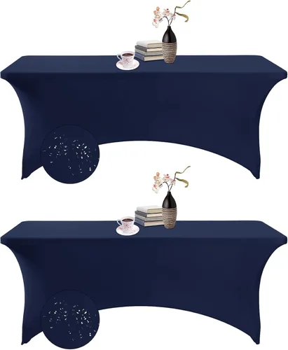 Vista 97 de Paquete de 2 fundas de mesa de elastano impermeables para mesas rectangulares, 6 pies, negras, elásticas, resistentes a manchas, para todas