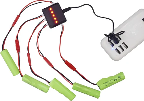 Vista 3 de sea jump 5 unids 3.7 V 500 mAh Lipo batería con cargador 5 en 1 adecuado para Huina 1337 1338 1516 1517 Control remoto vehículo de ingeniería RC