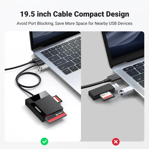 Vista 7 de UGREEN SD lector de tarjetas USB 3.0; adaptador Hub 5Gbps; lee 4 tarjetas simultáneamente; CF, CFI, TF, SDXC, SDHC, SD, MMC, Micro SDXC, Micro SD