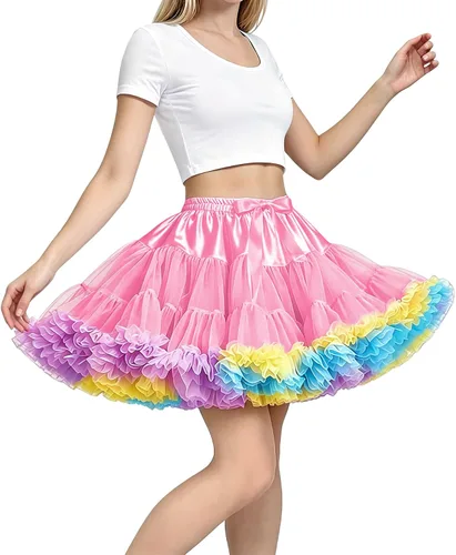 Vista 10 de Falda de Enagua de Gasa con Cintura Elástica para Mujer, Falda de Tul Tutú Esponjosa de Princesa para Ballet y Danza, Enaguas Falda Interior Negro1