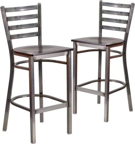 Vista 17 de Flash Furniture HERCULES Series - Taburete de bar de metal con revestimiento transparente para restaurante, asiento de madera de cerezo Asiento