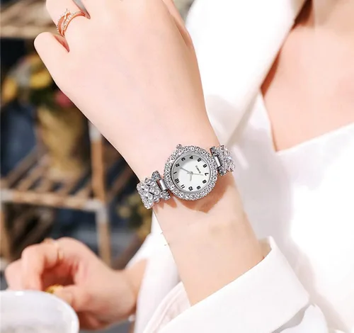 Vista 5 de Relojes de pulsera de lujo para mujer, reloj de pulsera de diamante, reloj de cuarzo casual de moda para mujer
