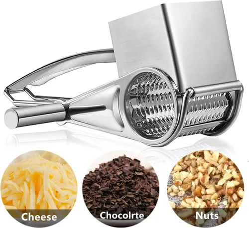 Vista 5 de Rallador de queso, mango giratorio de acero inoxidable, rotación manual, ahorro de tiempo, nuez de nuez, molinillo de pollo, herramienta