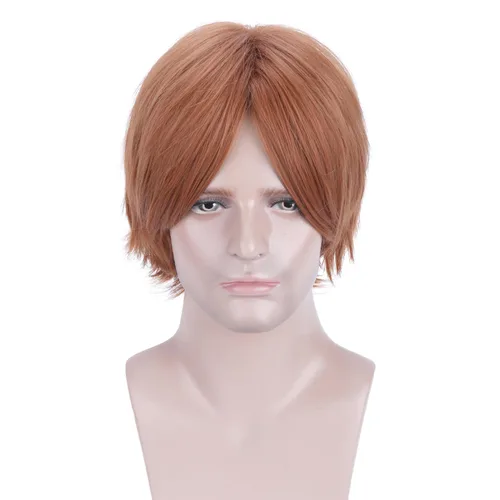 Vista 14 de RightOn Peluca marrón corta para disfraz, pelucas cortas marrones para hombre y mujer, fiesta de cosplay