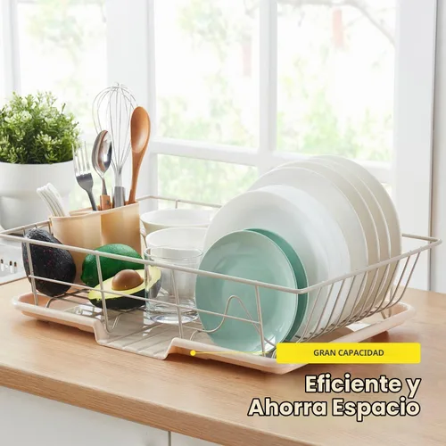 Vista 3 de Sweet Home Collection - Juego de escurridor de platos de 3 piezas que ahorra espacio: Organizador de cocina eficiente para secado rápido y Beige