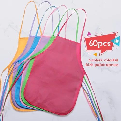 Vista 4 de Yahenda Paquete de 60 delantales de pintura para niños, delantales de tela para artistas infantiles, pintura artística desechable, para niños