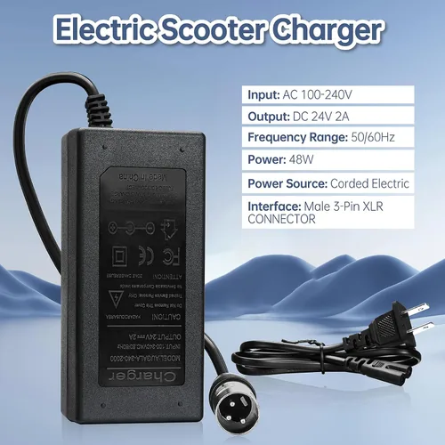 Vista 2 de Cargador de batería de 24V 2A con XLR de 3 pines para silla eléctrica Jazzy, eZip Trailz, Schwinn S300-S650, Hoveround, Shoprider, Golden Buzzaround