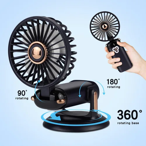 Vista 2 de Versátil ventilador portátil 4 en 1, ventilador a pilas con base, ajustable a 90°, mini ventiladores recargables, pantalla digital y capacidad