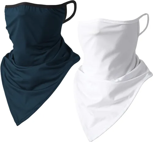 Vista 5 de CORIRESHA Polaina para el cuello de 2 piezas para mujer con trabillas para las orejas, cubierta de pasamontañas, protección contra el polvo y el sol