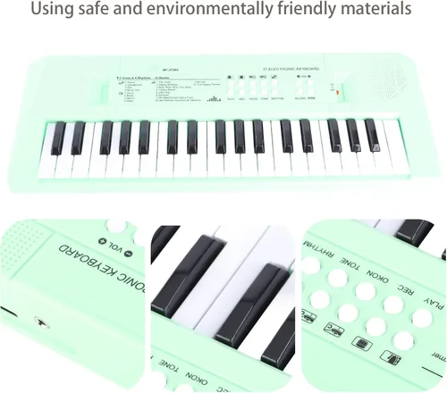 Vista 4 de Piano eléctrico de 37 teclas Teclado para principiantes con micrófono Carga USB de doble potencia o baterías verde